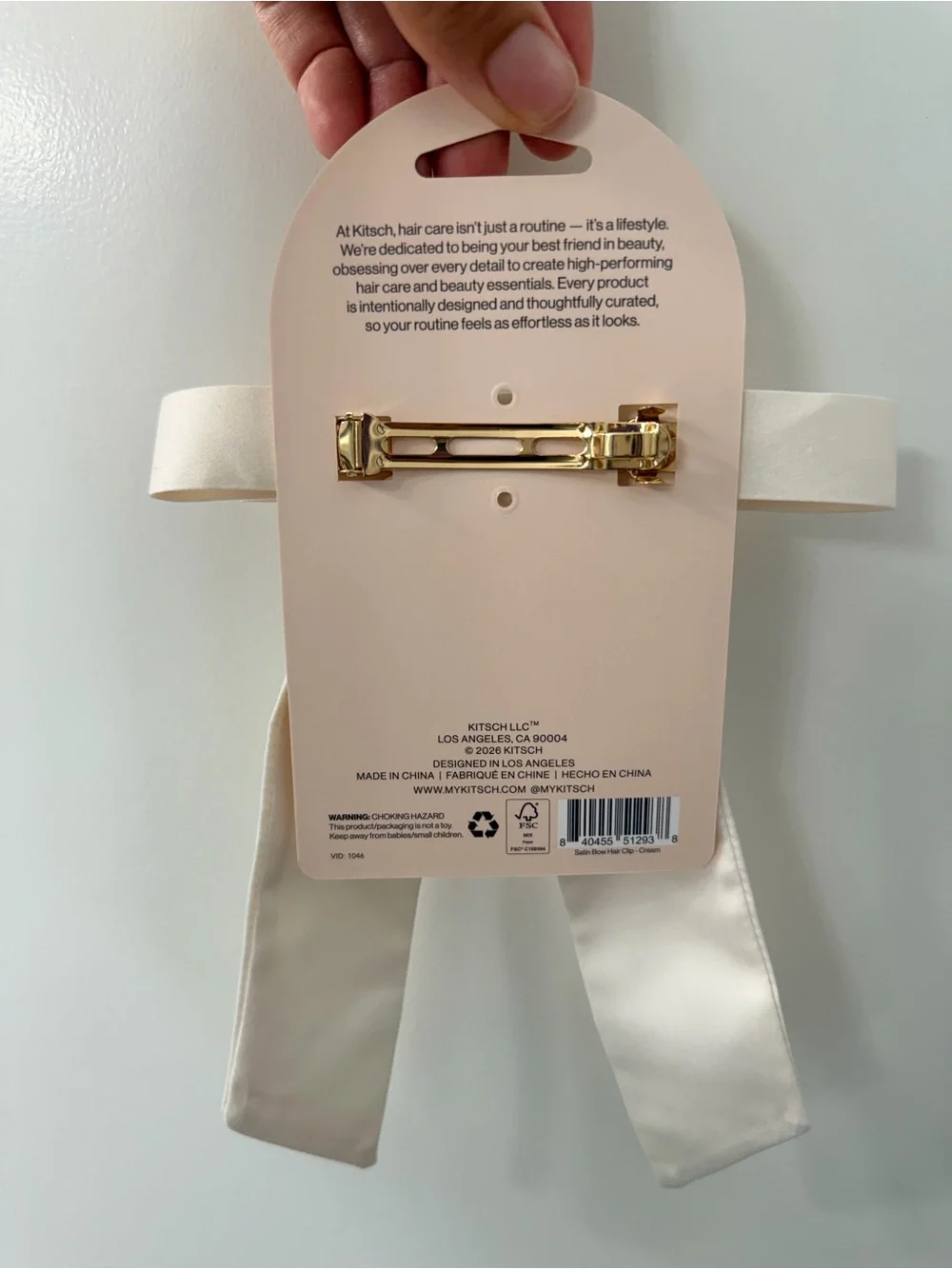 kitsch Cream Ribbon Bow Hair Clip with Gold Tennis Racket Charm